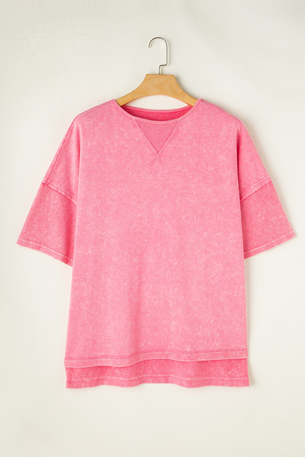 Strawberry Pink Mineral Wash Oversized Patchwork Tee