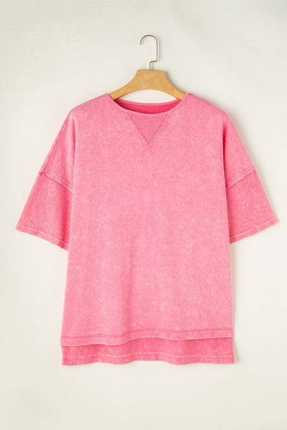 Strawberry Pink Mineral Wash Oversized Patchwork Tee