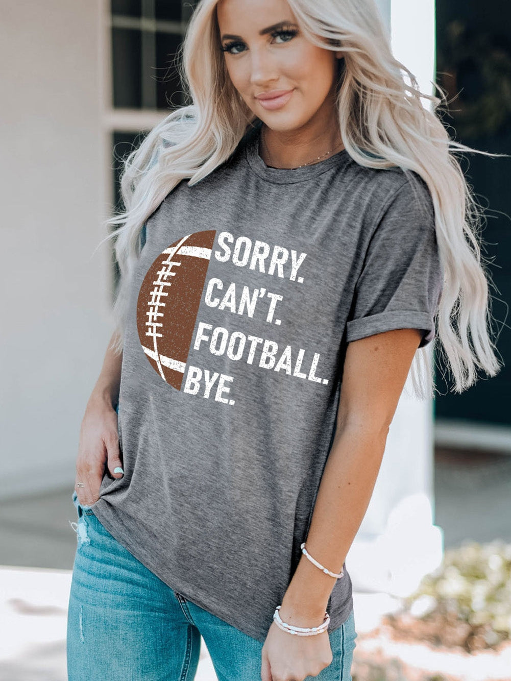 Graphic Gray American Football Print Casual Tee