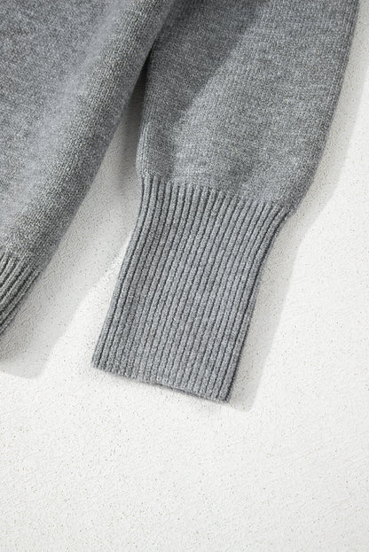 Medium Grey Drawstring Hooded Button Up Drop Shoulder Sweater Cardigan