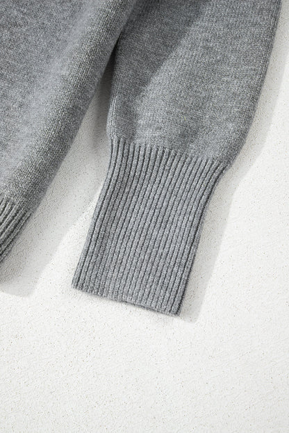 Medium Grey Drawstring Hooded Button Up Drop Shoulder Sweater Cardigan