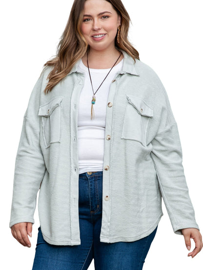 Gray Exposed Seam Flap Pocket Plus Size Shacket