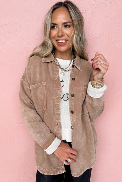 Smoke Gray Double Patched Pocket Button Down Corduroy Shacket