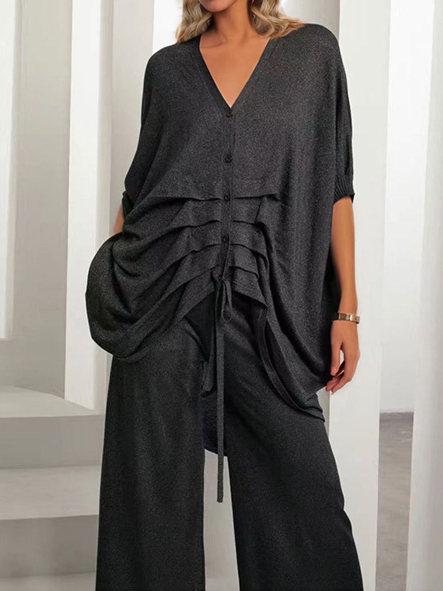 T-Shirts - Loose Fashion Silk Pleated Lrregular T-Shirt - MsDressly