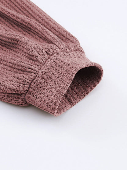 Fiery Red Oversized Waffle Knit Henley Hoodie with Drop Shoulder