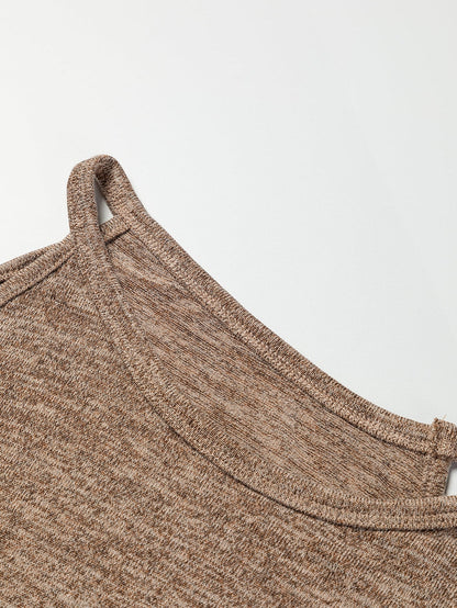 Khaki Marble Cold Shoulder Knit Top with Long Sleeves