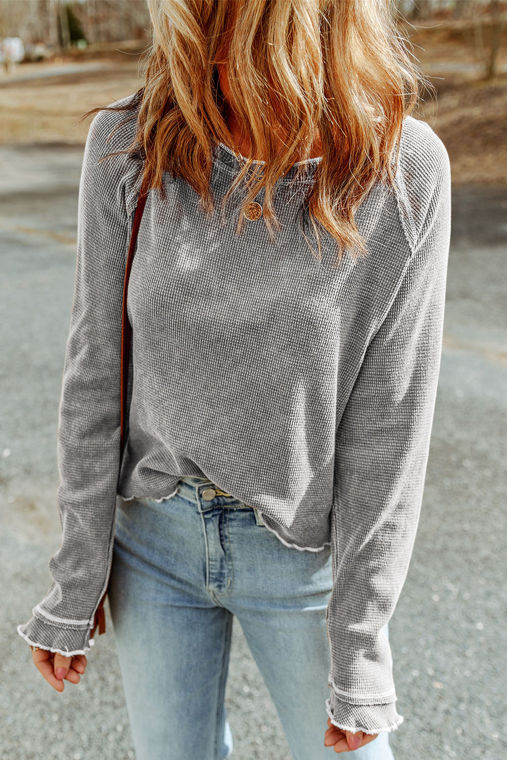 textured knit long sleeve top