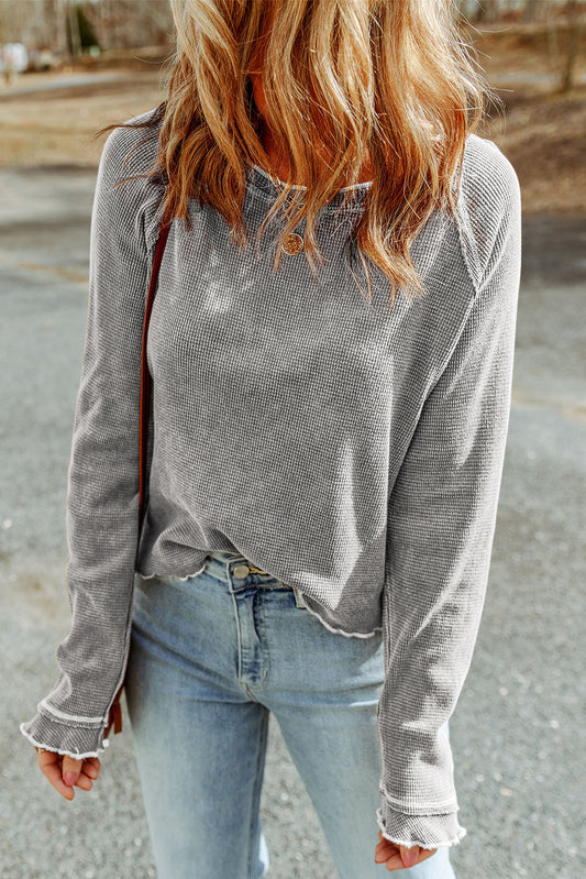 textured knit long sleeve top