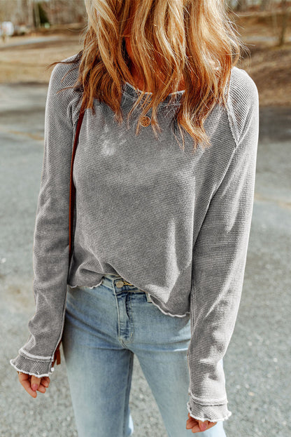 textured knit long sleeve top