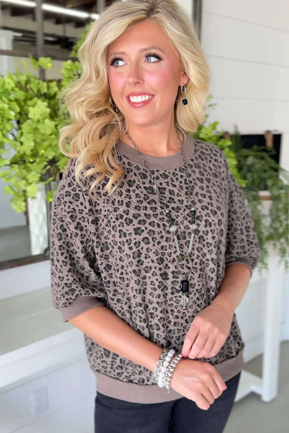 Goat Leopard Round Neck Drop Shoulder Half Sleeve Tee