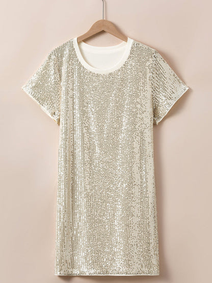 Light Pink Plus Size Sequin Short Sleeve T-shirt Dress