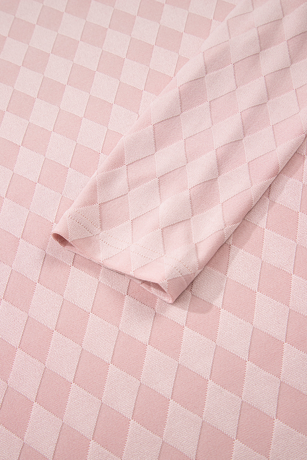 Light Pink Rhombus Pattern Knit Long Sleeve Top Pocketed Drawstring Lounge Pant Set