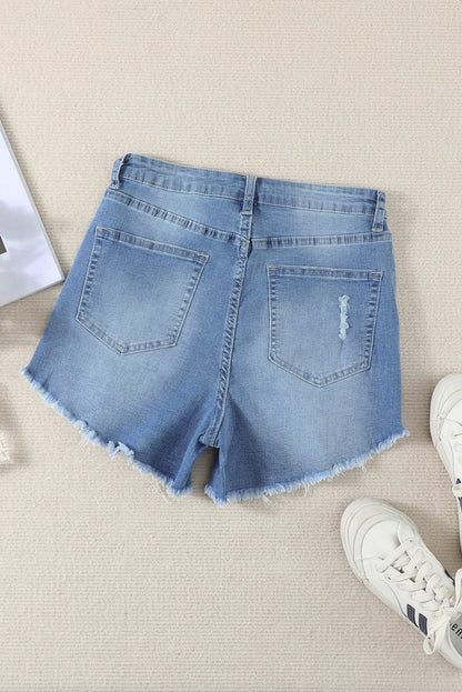 Stylish High Waist Distressed Denim Shorts
