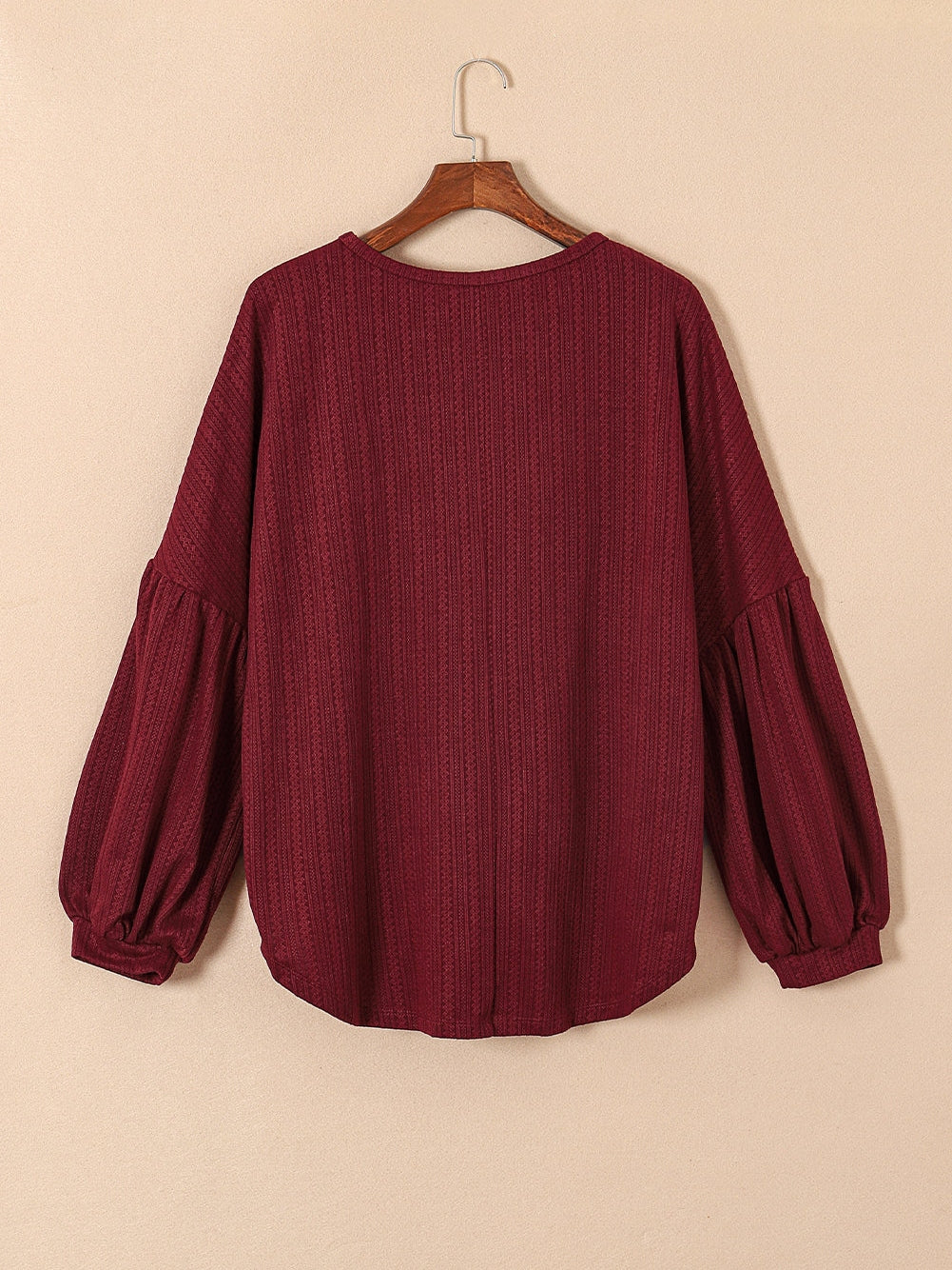 Crimson Dahlia Plus Size Jacquard Knit Bubble Sleeve Top