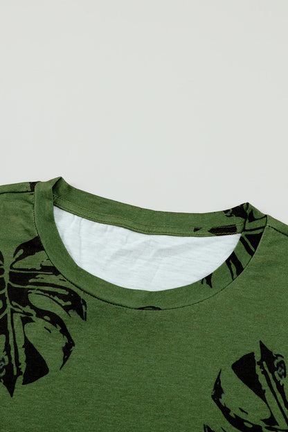 Green Dandelion Print Crew Neck T-shirt