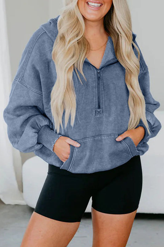 Ashleigh Blue Half Zip Kangaroo Pocket Mineral Wash Baggy Hoodie