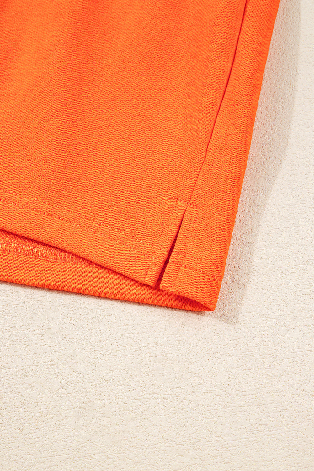 Orange Plus Size Varsity Striped Drop Shoulder Pullover Drawstring Elastic Waistband Short Set