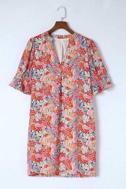 V-neck Print Split Long Dress