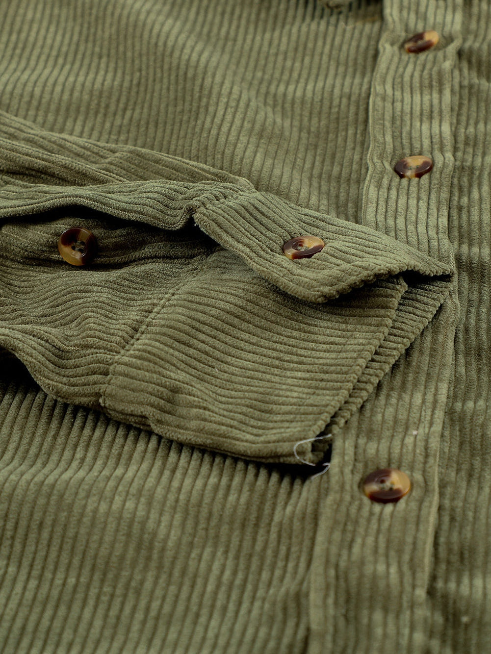 Green Corduroy Button-Up Pocket Blouse