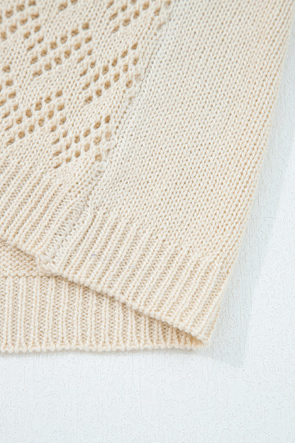 Smoke Gray Solid Color Hollowed Knit Open Front Cardigan Sweater