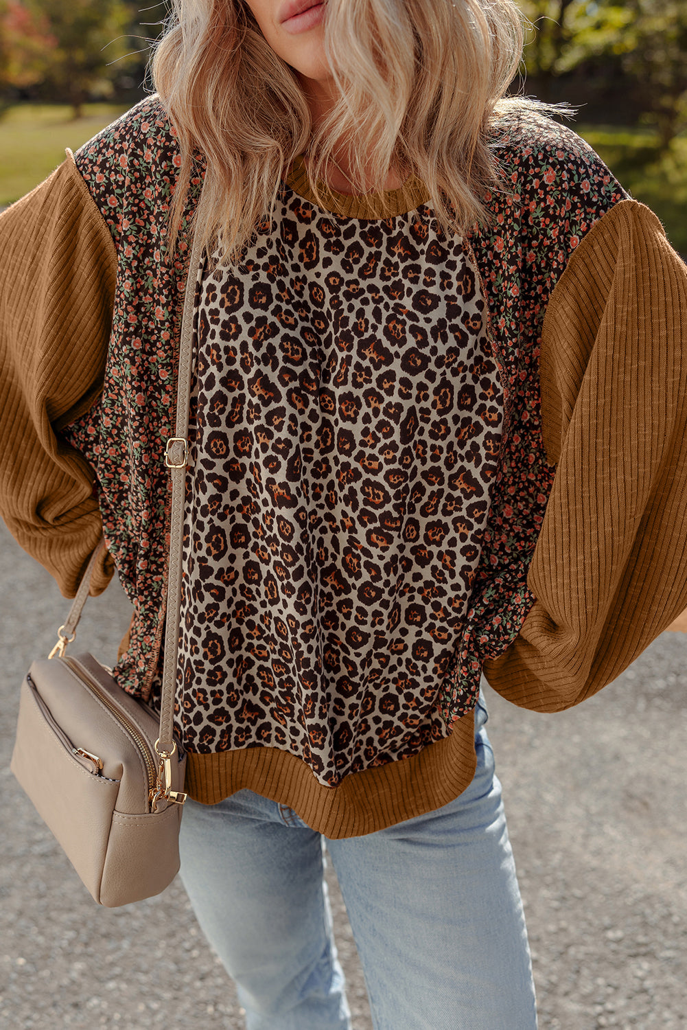leopard patchwork top