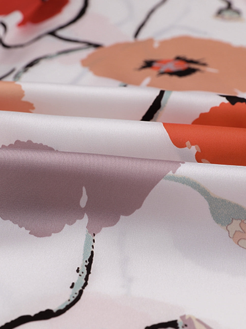 Fiery Red Floral Patchwork Button-Up Blouse with Front Pocket