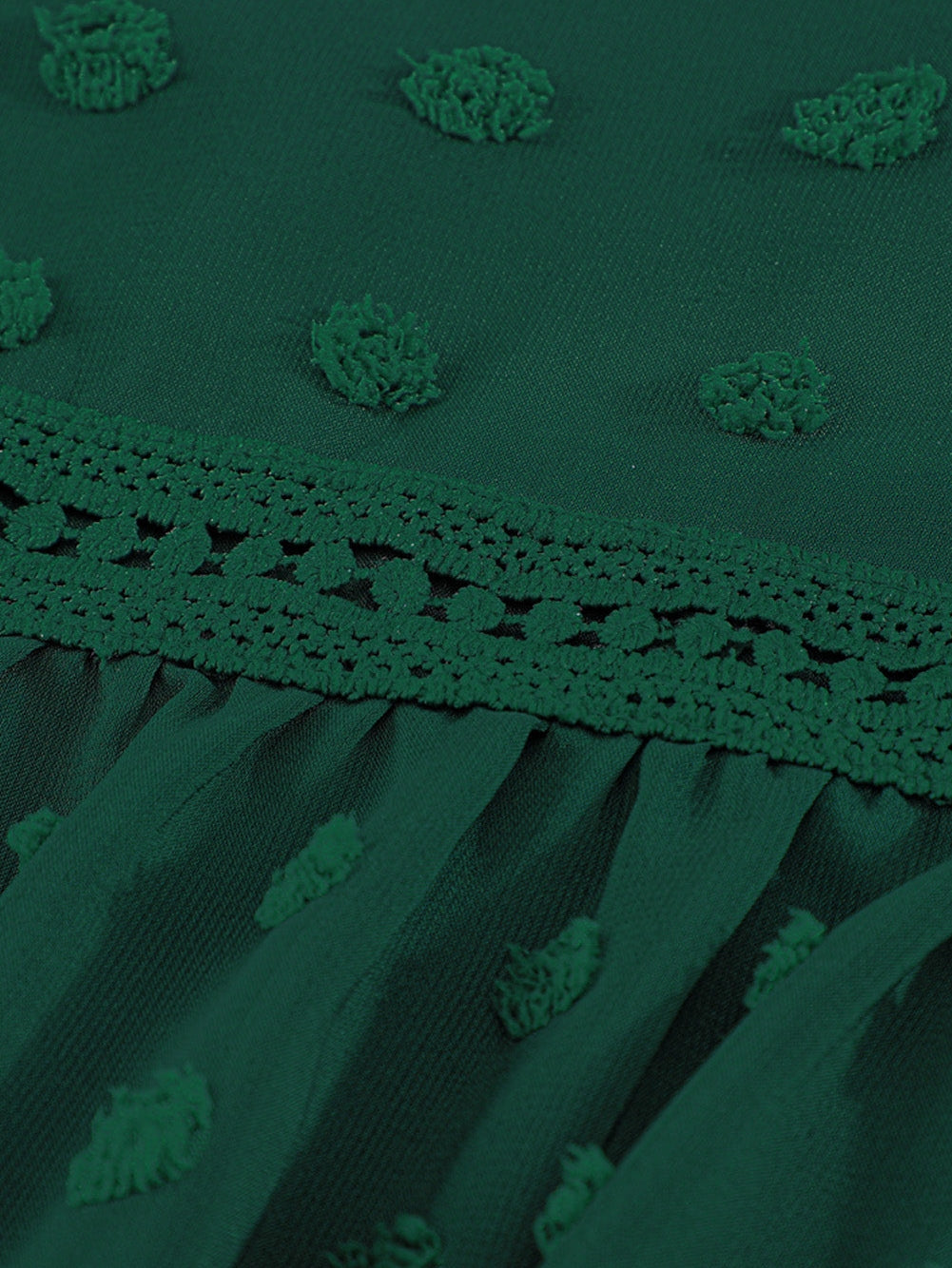 Green Polka Dot Lace Ruffle Split Neck Puff Sleeve Blouse