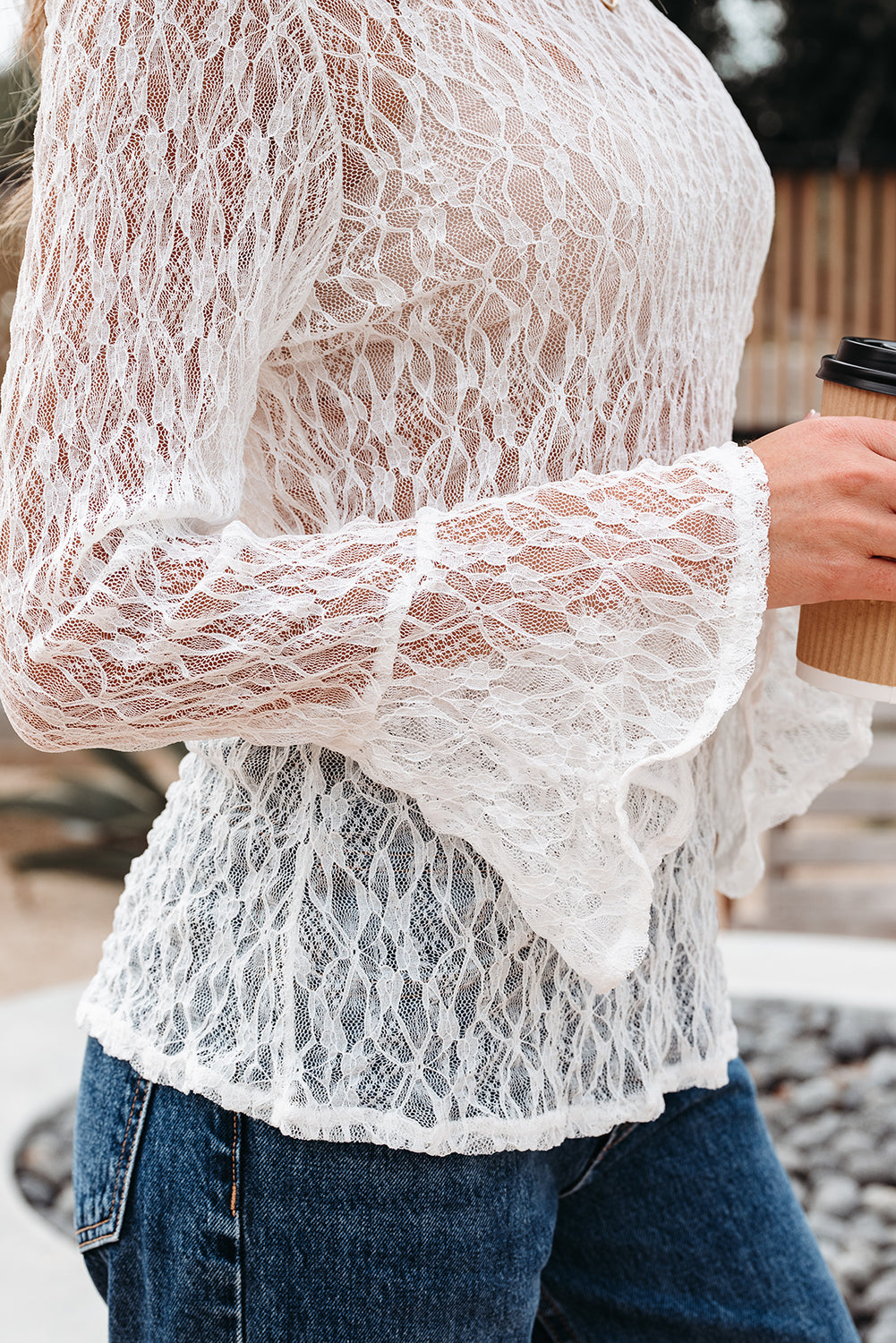 white sheer lace blouse