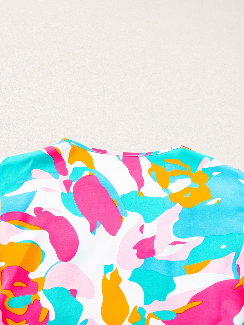 Abstract Floral Print V-Neck Ruffle Sleeve Plus Size Blouse