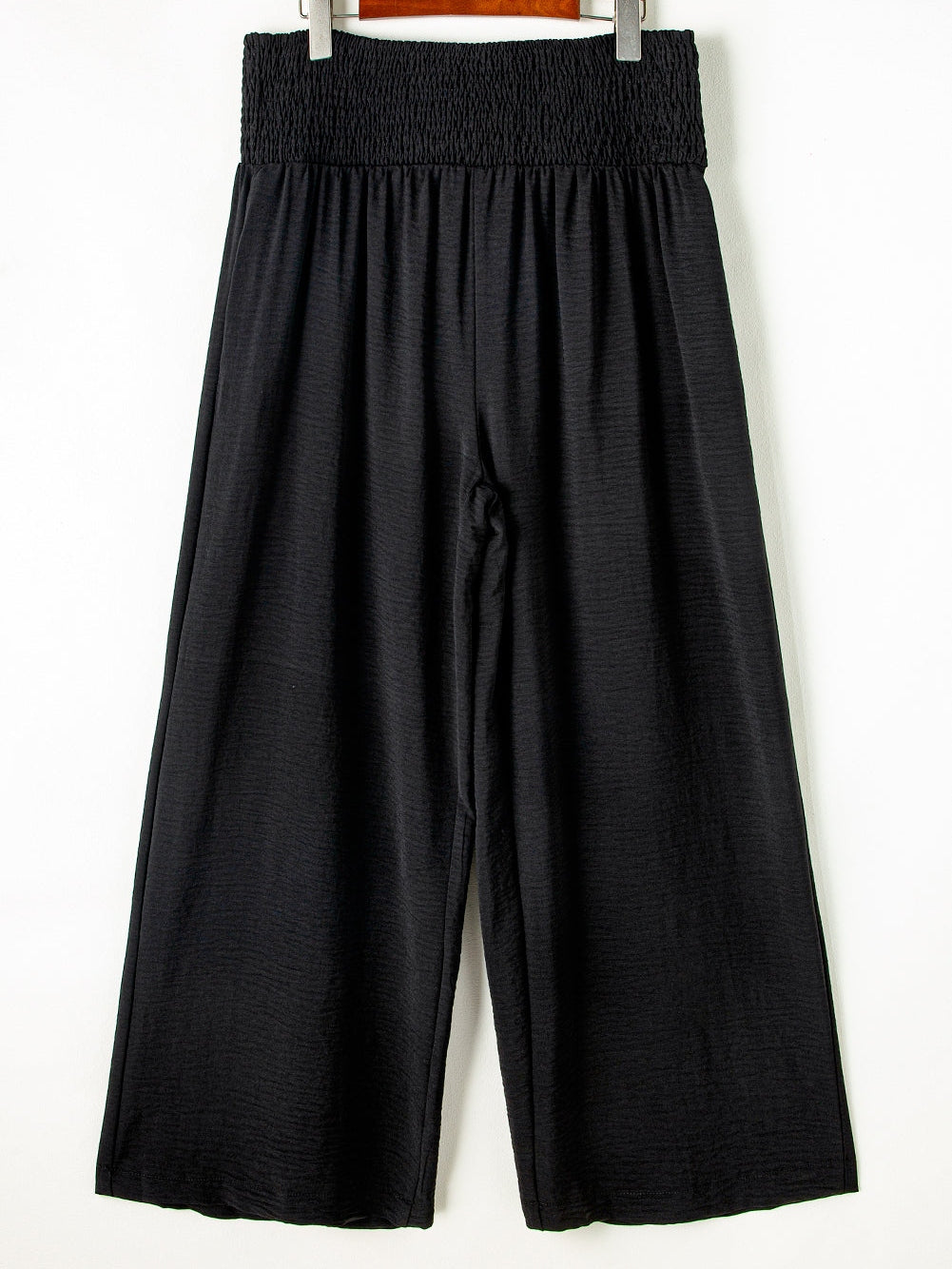Black Shirred High Waist Plus Size Wide Leg Pants