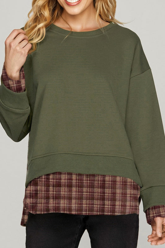 plaid patchwork sweatshirt