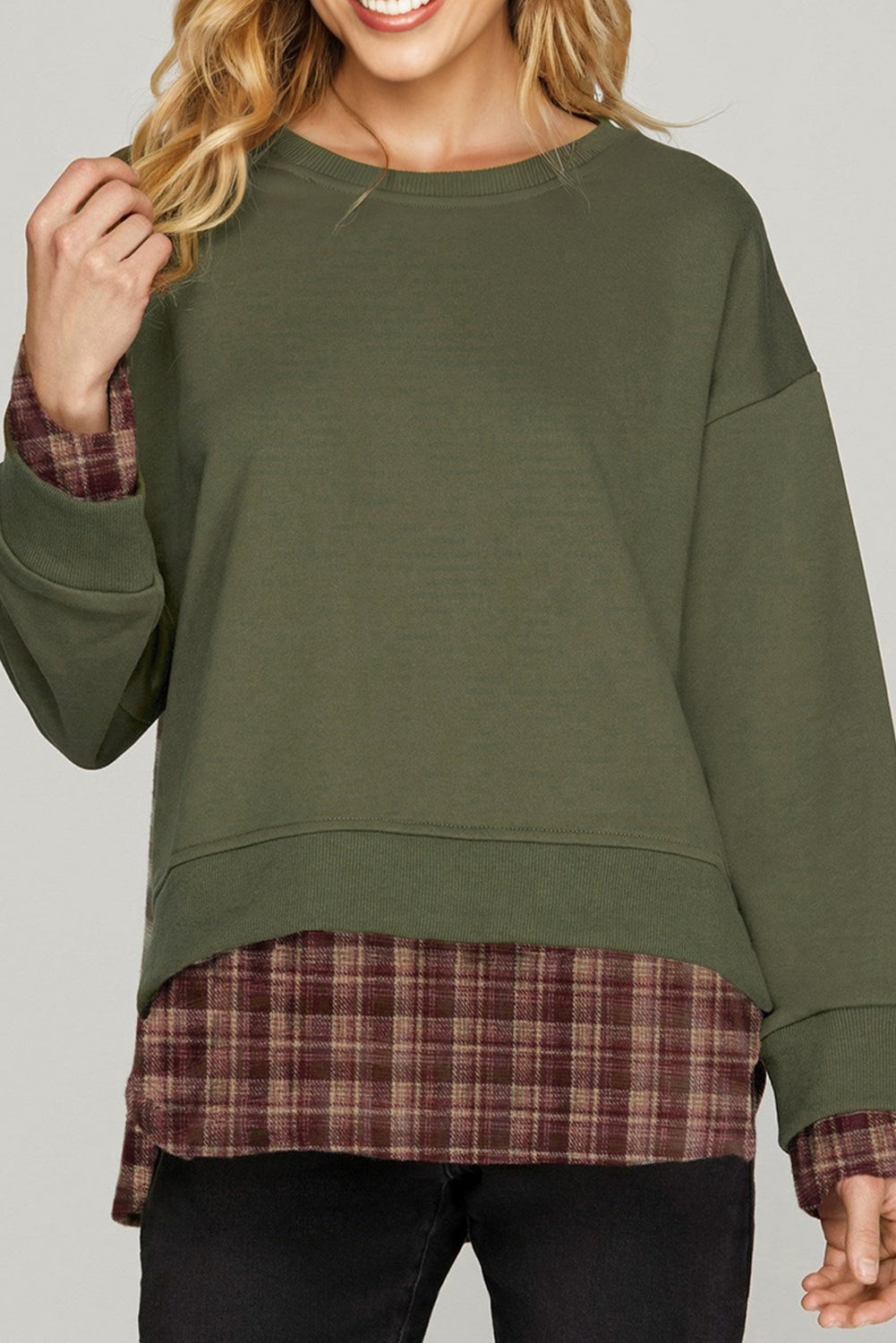 plaid patchwork sweatshirt