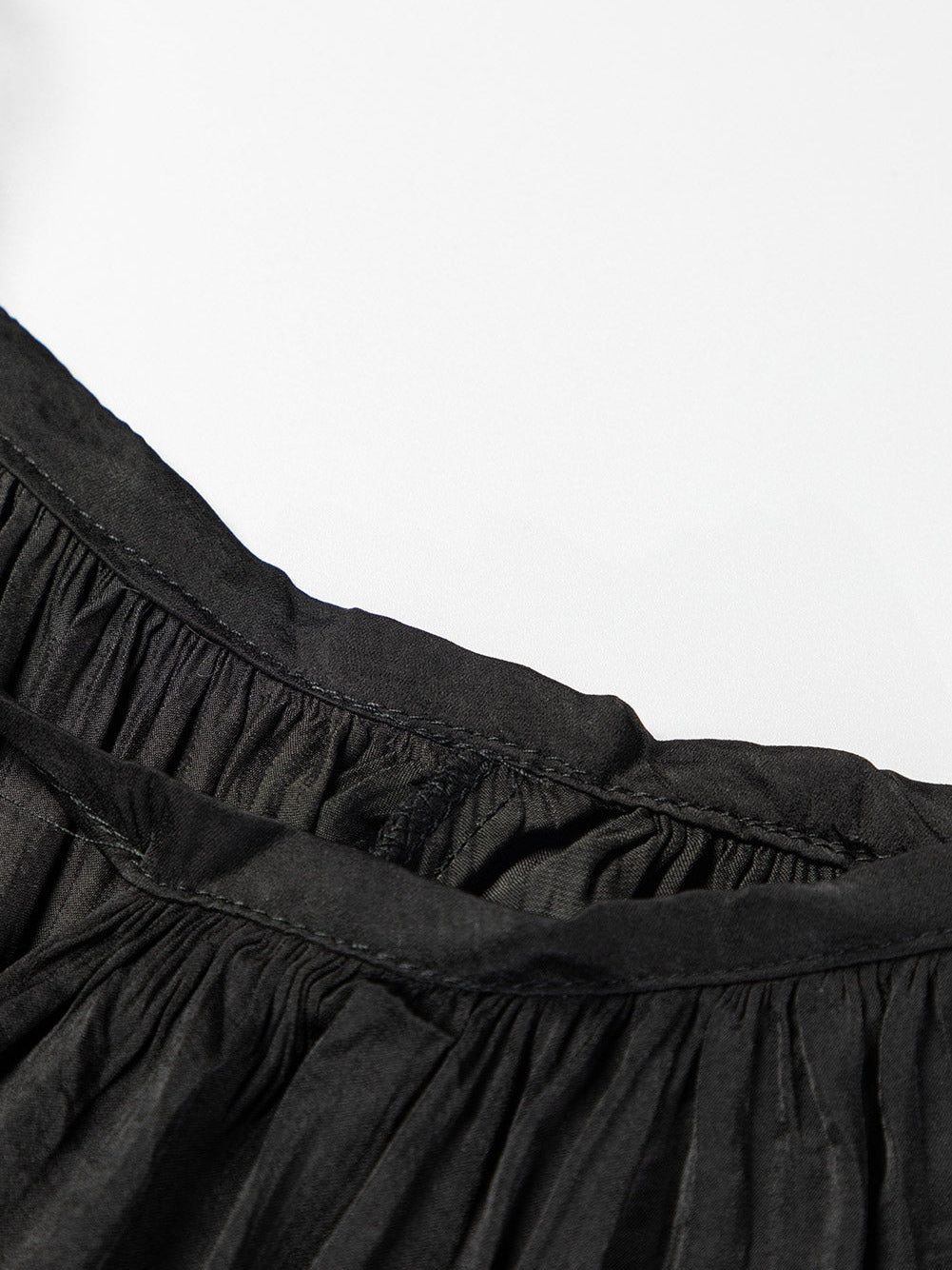 Elegant Black Satin V Neck Pleated Puff Sleeve Blouse