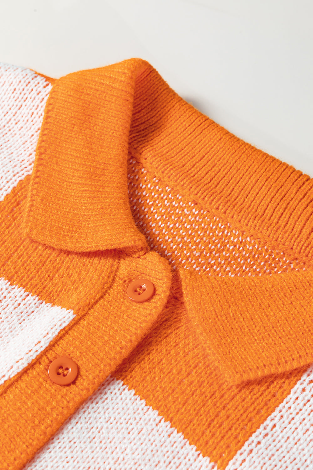 Grapefruit Orange Checkered Pattern Polo Collar Loose Sweater