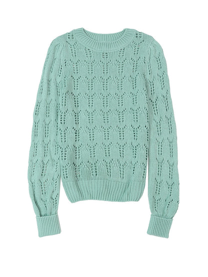 Green Pointelle Knit Sheer Sweater