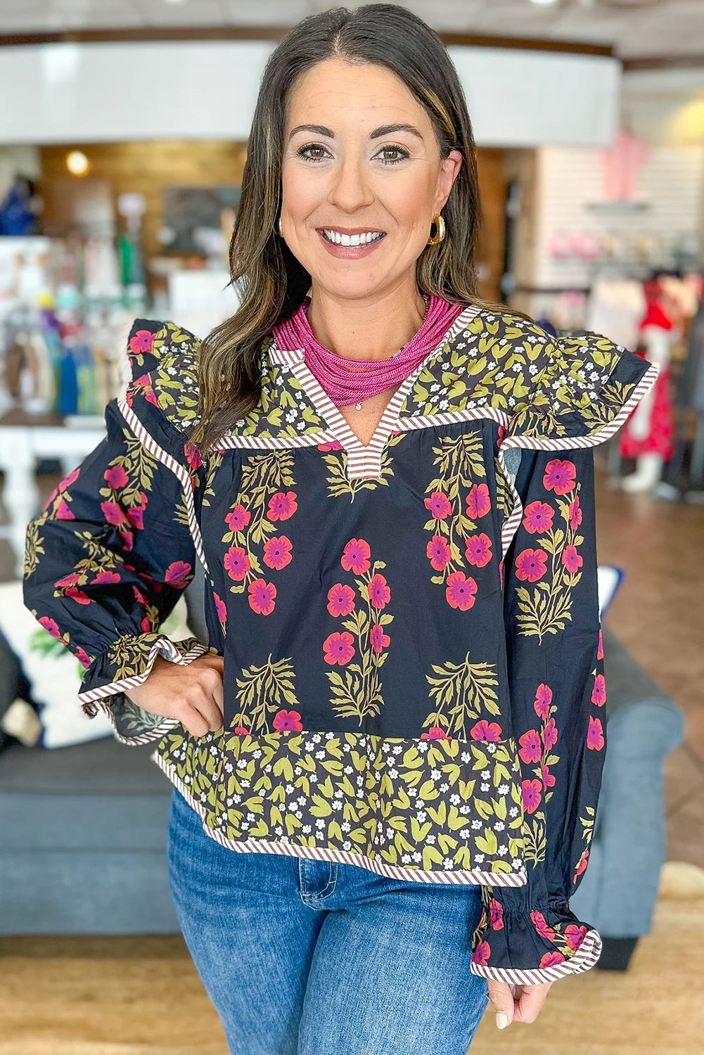 Black Midnight Florals Top