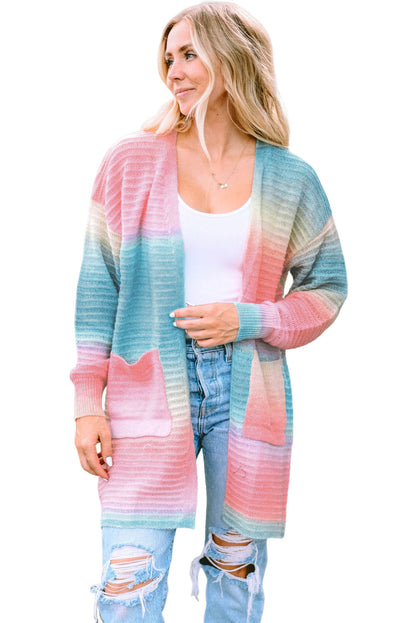 Green Tie-Dye Knit Duster Cardigan with Pockets