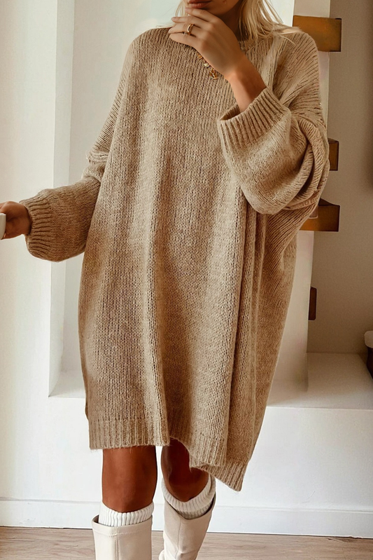Pale Khaki Oversize Drop Shoulder Slouchy Sweater Dress