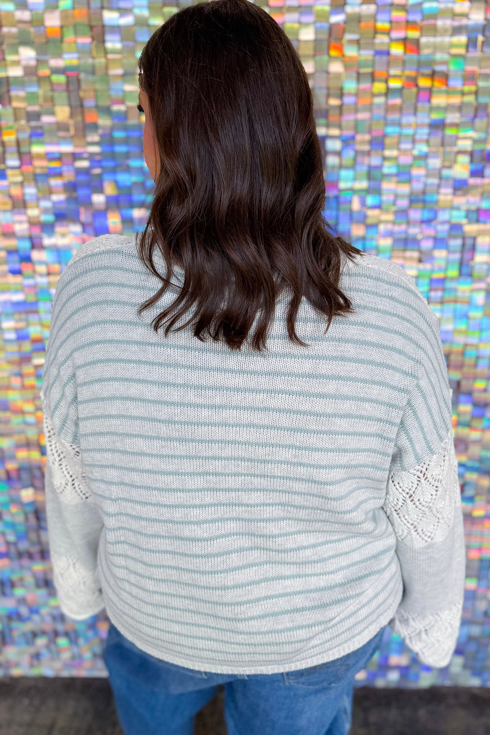 Light Grey Plus Size Color Block Hollowed Knit Patchwork Loose Sweater