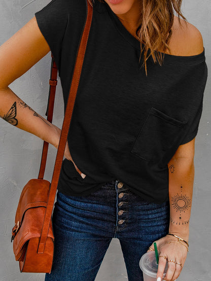 Hypnotic Knit Pocket Tee with Cap Sleeves