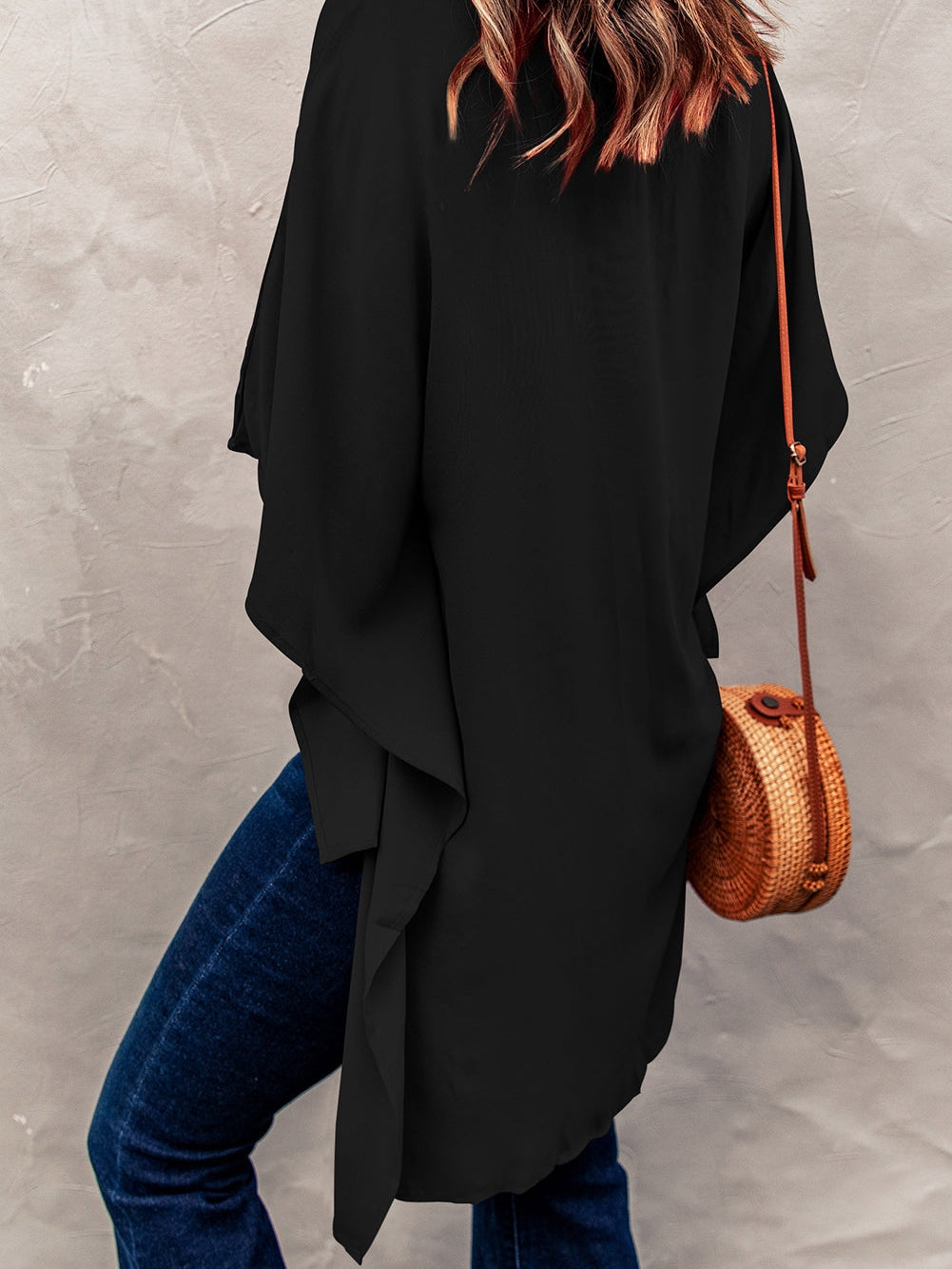 Elegant Black High Low Kimono Sleeve Top