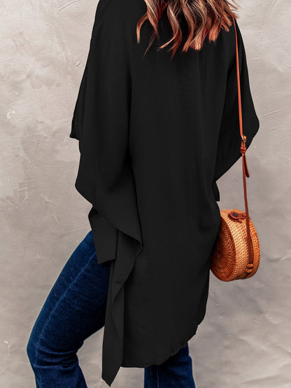 Elegant Black High Low Kimono Sleeve Top