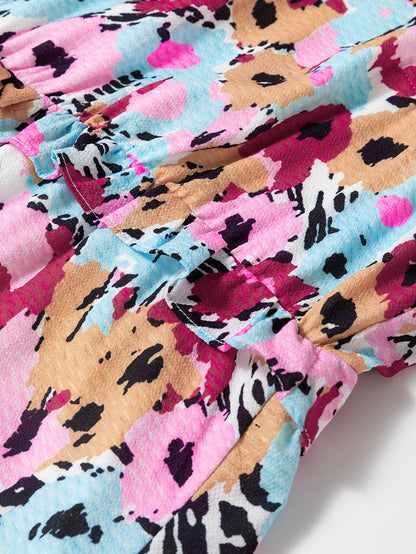 Red Floral Ruffled Cap Sleeve Plus Size Mini Dress