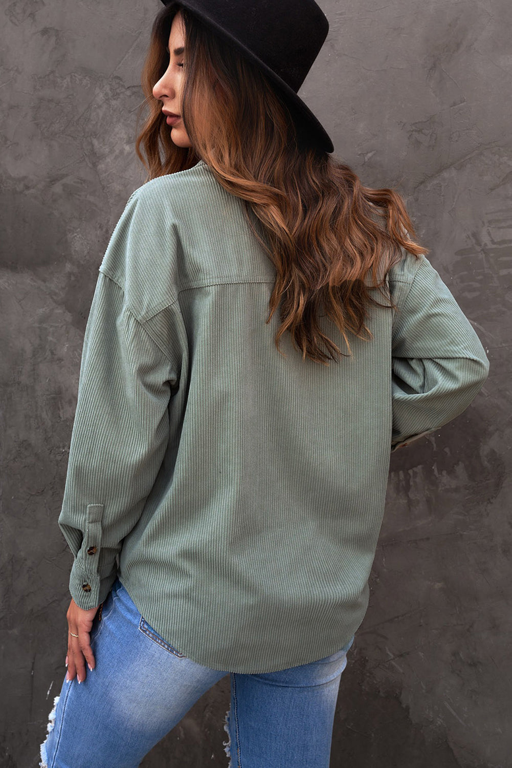 Gray Corduroy Button Pocket Shirt