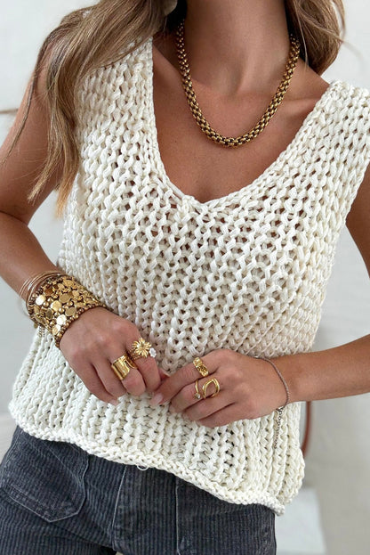 Dark Brown Chunky Cable Knit Tiny Sequin Detail V Neck Sweater Vest