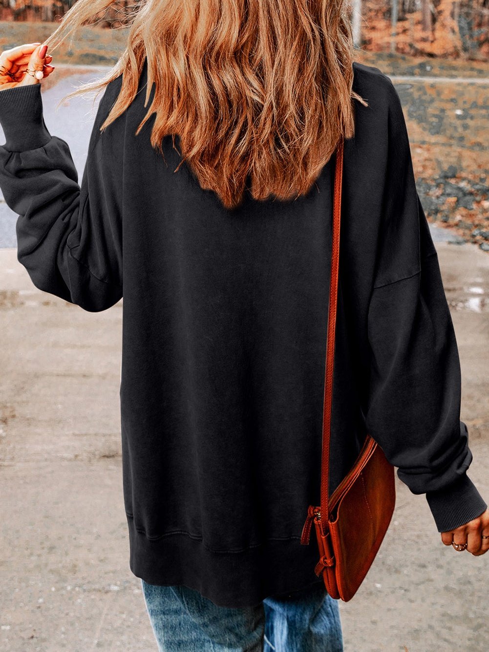 Hey Boo Black Letter Print Oversized Sweatshirt with Side Split