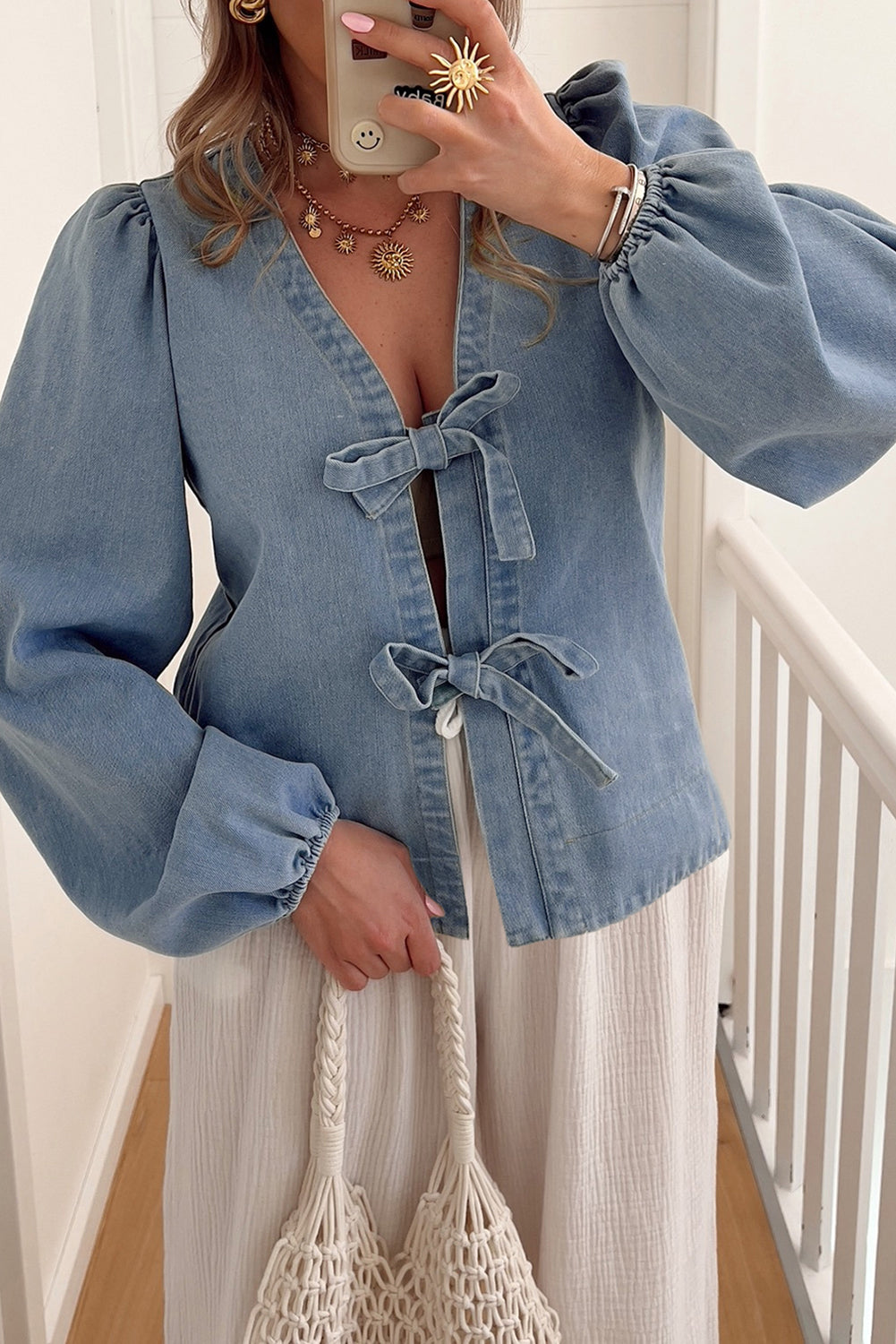 puff sleeve denim top