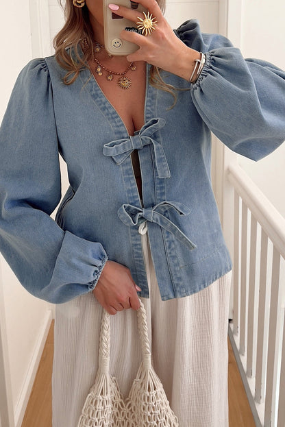 puff sleeve denim top