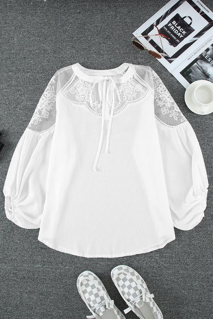 Elegant White Lace Detail V-Neck Blouse