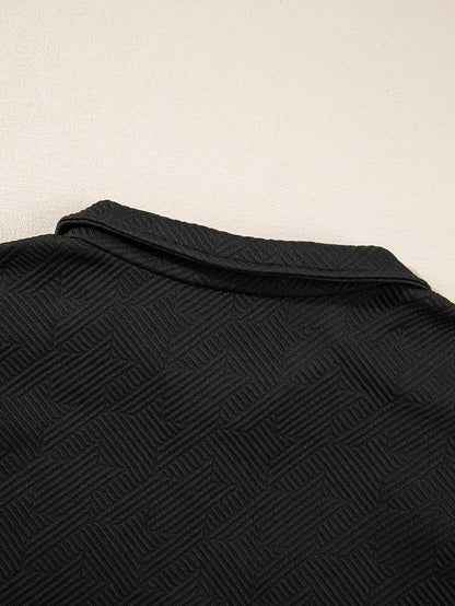 Chic Black Ruffle Sleeve Quarter Zip Top with Wide Leg Pants Set